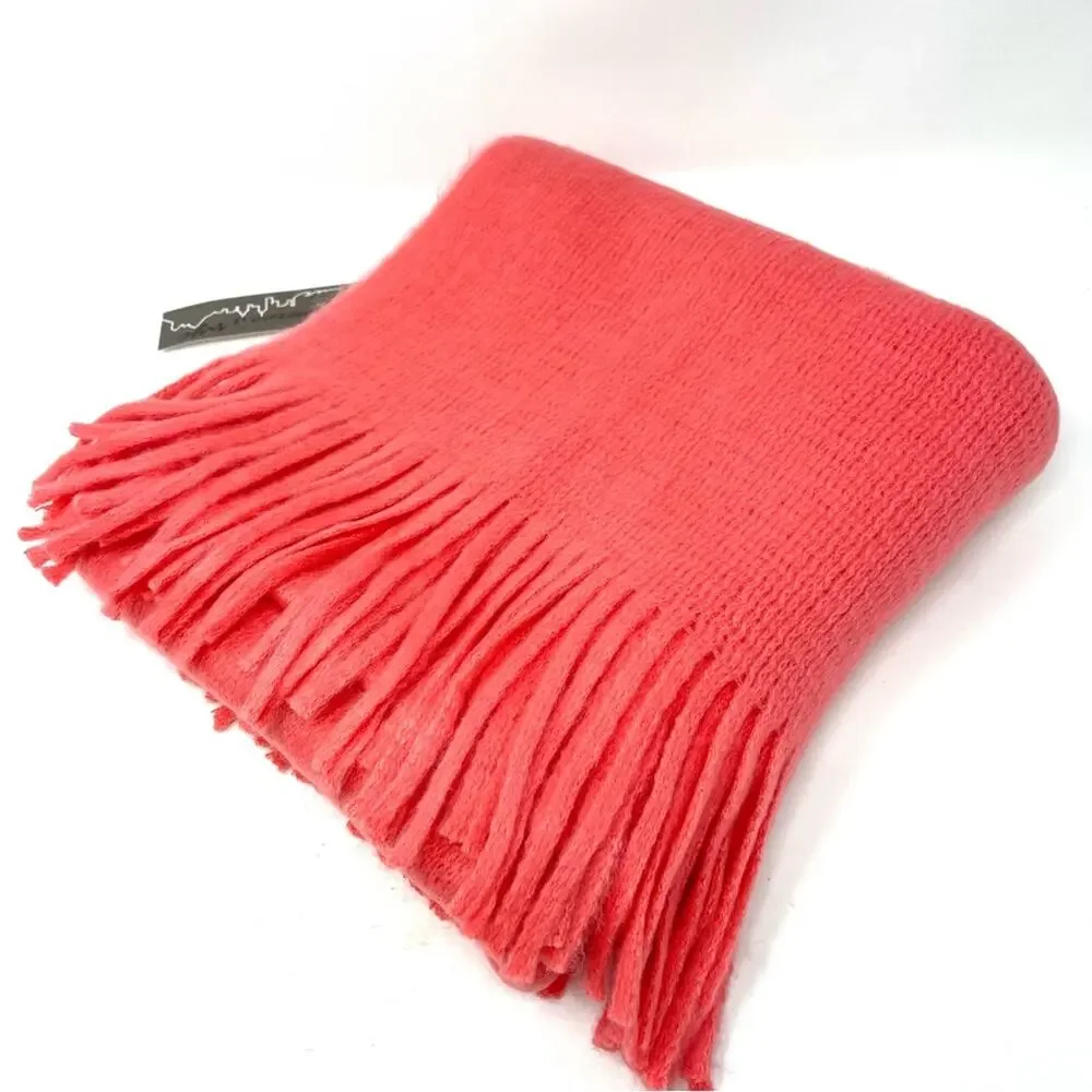 Renee's NYC Women's Soft Knit Rectangle Scarf w/ Fringe in Salmon Pink